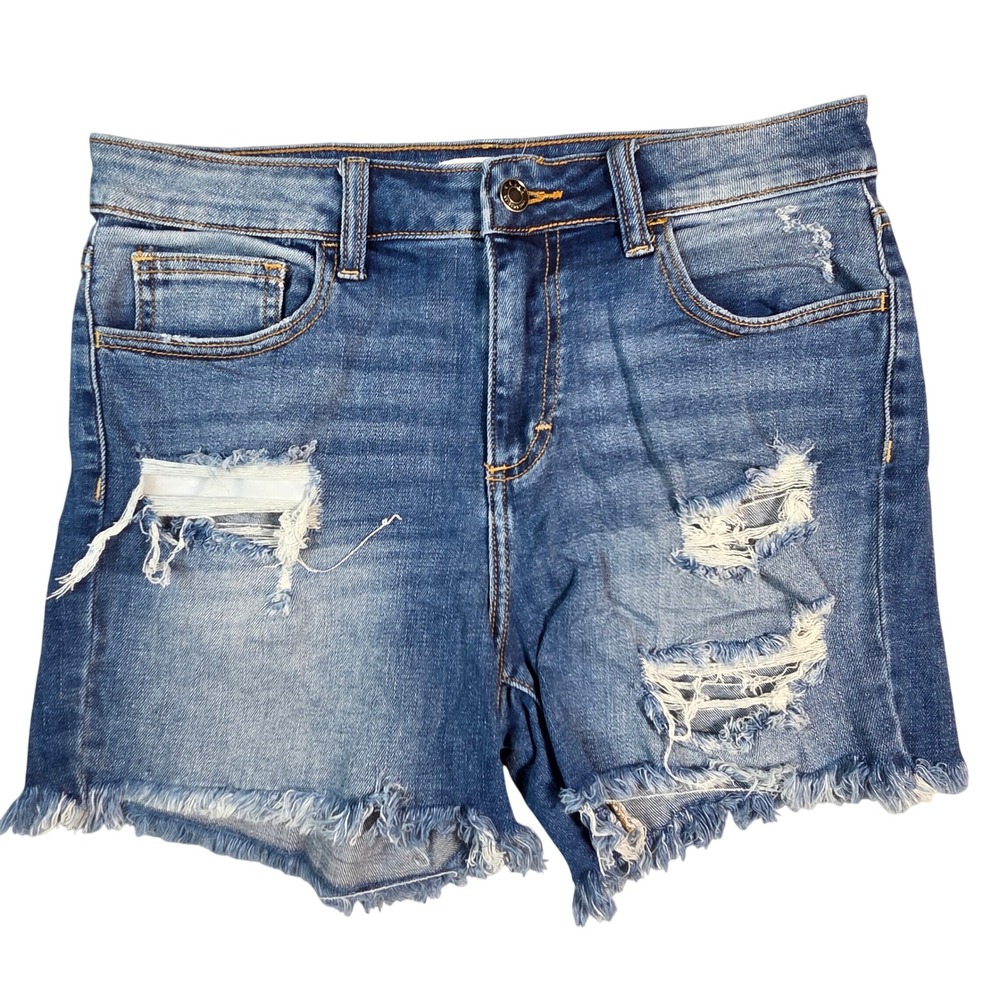 Cello Denim Shorts Womens Size M Blue Excellent Distressed Frayed Raw Hem Jean